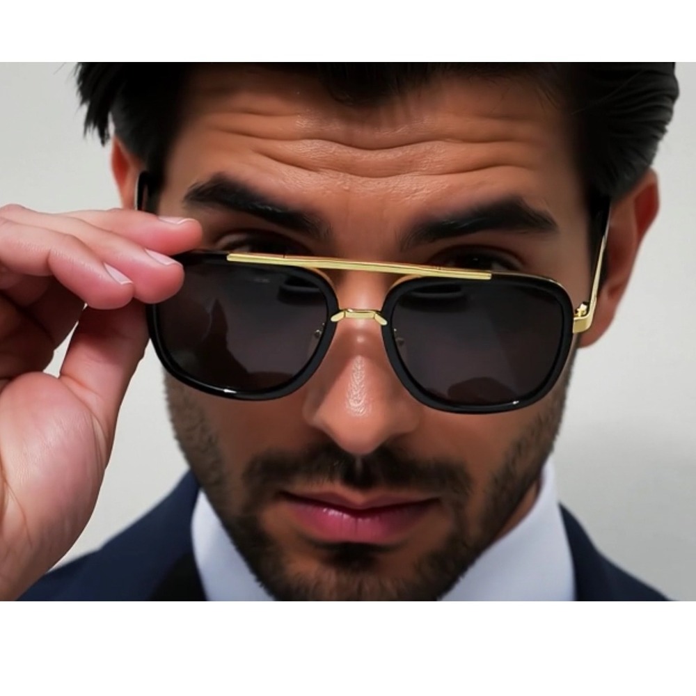 Square Aviator Sunglasses Black Gold Frame Fashion Men Women Designer Shades NEW